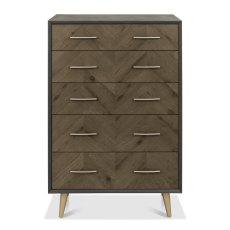 Morreto Fumed Oak & Peppercorn 5 Drawer Chest