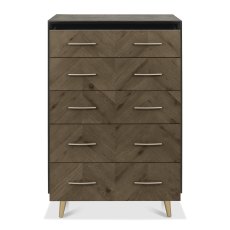 Morreto Fumed Oak & Peppercorn 5 Drawer Chest