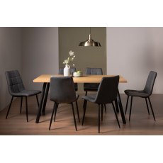 Ramsay 4 Leg Oak Effect 6 Seater & 6 Mondrian Dark Grey Faux Leather Chairs