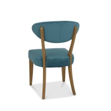 Bosco Rustic Oak Chair in Azure Velvet Fabric