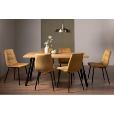 Ramsay 4 Leg Oak Effect 6 Seater & 6 Mondrian Mustard Velvet Fabric Chairs