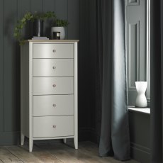 Larsen Scandi Oak & Soft Grey 5 Drawer Chest