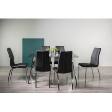 Emin Black Marble Effect Glass 6 Seater Dining Table & 6 Benton Black Faux Leather Chairs