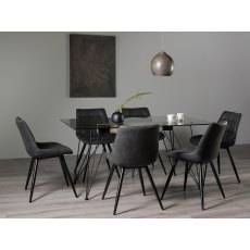 Miro Tempered Glass 6 Seater Dining Table & 6 Seurat Dark Grey Faux Suede Chairs