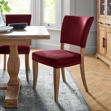 Lowry Rustic Oak Uph Chairs in Crimson Velvet Fabric