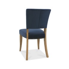 Lowry Rustic Oak Uph Chairs in Dark Blue Velvet Fabric