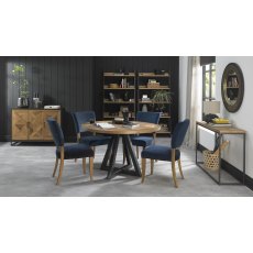 Lowry Rustic Oak Uph Chairs in Dark Blue Velvet Fabric
