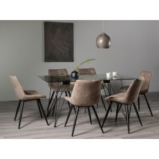 Miro Tempered Glass 6 Seater Dining Table & 6 Seurat Tan Faux Suede Chairs