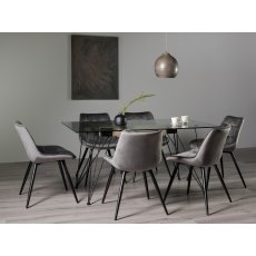 Miro Tempered Glass 6 Seater Dining Table & 6 Seurat Grey Velvet Fabric Chairs