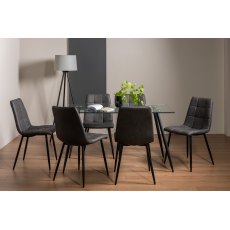 Martini Tempered Glass 6 Seater Dining Table & 6 Mondrian Dark Grey Faux Leather Chairs