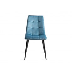 Martini Tempered Glass 6 Seater Dining Table & 6 Mondrian Petrol Blue Velvet Fabric Chairs