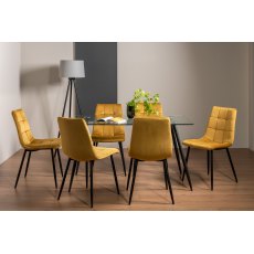 Martini Tempered Glass 6 Seater Dining Table & 6 Mondrian Mustard Velvet Fabric Chairs