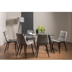 Martini Tempered Glass 6 Seater Dining Table & 6 Mondrian Grey Velvet Fabric Chairs