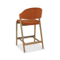 Rosen Rustic Oak Upholstered Bar Stool in a Rust Velvet Fabric (Single)