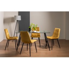 Martini Tempered Glass 6 Seater Dining Table & 4 Mondrian Mustard Velvet Fabric Chairs