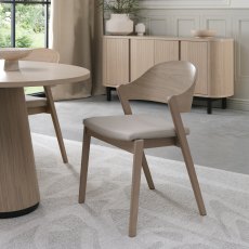 Astra Scandi Oak Ply Back Chair in Ivory Bonded Leather