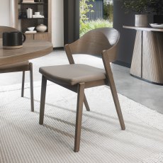 Astra Grey Oiled Oak Ply Back Chair in Grey Bonded Leather