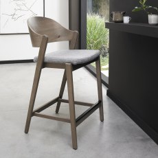 Astra Grey Oiled Oak Bar Stool in Grey Fabric - Single