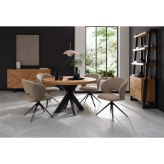 Stella 360° Self Returning Swivel Chair in a Mocha Beige Boucle Fabric with Black Legs