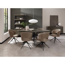 Stella 360° Self Returning Swivel Chair in a Mocha Beige Boucle Fabric with Black Legs