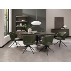 Stella 360° Self Returning Swivel Chair in a Green Boucle Fabric with Black Legs