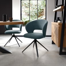 Stella 360° Self Returning Swivel Chair in a Blue Boucle Fabric with Black Legs