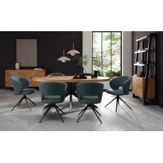 Stella 360° Self Returning Swivel Chair in a Blue Boucle Fabric with Black Legs
