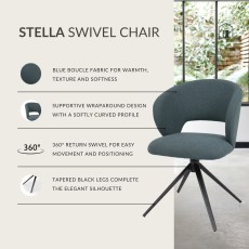 Stella - Swivel Chair in Blue Boucle Fabric