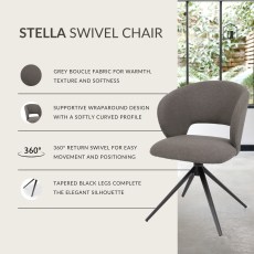 Stella - Swivel Chair in Grey Boucle Fabric