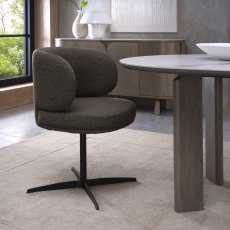 Marcel - 360° Swivel Chair in a Brown Boucle Fabric with Black Legs