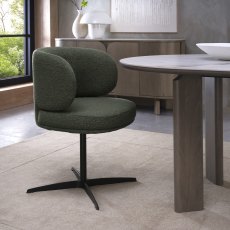 Marcel - 360° Swivel Chair in a Green Boucle Fabric with Black Legs