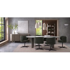 Marcel - 360° Swivel Chair in a Green Boucle Fabric with Black Legs