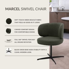 Marcel - Swivel Dining Chair in Dark Green Boucle Fabric (Pair) Marcel - Swivel Dining Chair in Dark Green Boucle Fabric (Pair)