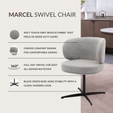 Marcel - Swivel Dining Chair in Light Grey Boucle Fabric (Pair) Marcel - Swivel Dining Chair in Light Grey Boucle Fabric (Pair)