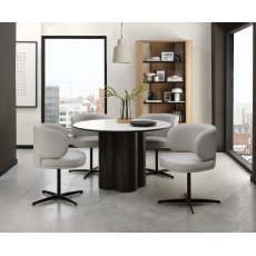 Marcel - 360° Swivel Chair in a Ivory Faux Leather with Black Legs