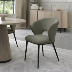 Luca Green Fabric Chairs with Matt Black Legs (Pair)