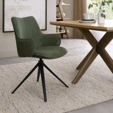 Rowan - 360° Self Returning Swivel Chair in a Green Fabric with Black Legs