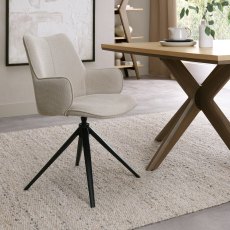 Rowan - 360° Self Returning Swivel Chair in a Beige Fabric with Black Legs