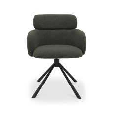 Hudson - 360° Self Returning Swivel Chair in a Green Boucle Fabric with Black Legs