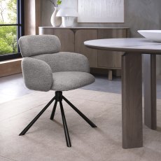 Hudson - 360° Self Returning Swivel Chair in a Grey Boucle Fabric with Black Legs