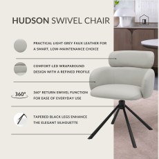 Hudson - Swivel Chair in Light Grey Faux Leather Hudson - Swivel Chair in Light Grey Faux Leather