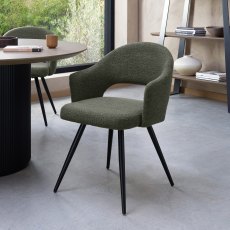 Sterling Green Boucle Fabric Chairs with Black Legs