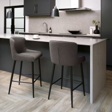 Rubens Grey Boucle Fabric Bar Stools with Black Legs