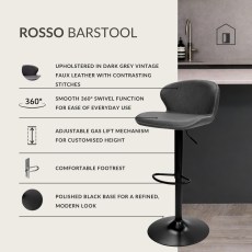 Rosso - Gas Lift Swivel Bar Stool in Dark Grey Vintage Faux Leather