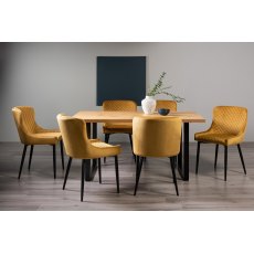 Ramsay U Leg Oak Effect 6 Seater Dining Table & 6 Cezanne Chairs in Mustard Velvet Fabric with Black Legs