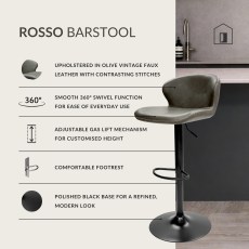 Rosso - Gas Lift Swivel Bar Stool in Olive Vintage Faux Leather Rosso - Gas Lift Swivel Bar Stool in Olive Vintage Faux Leather