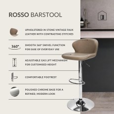 Rosso - Chrome Gas Lift Swivel Bar Stool in Stone Vintage Faux Leather Rosso - Chrome Gas Lift Swivel Bar Stool in Stone Vintage Faux Leather