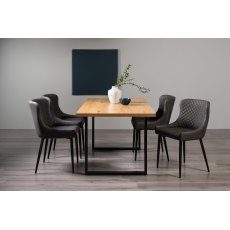 Ramsay U Leg Oak Effect 6 Seater Dining Table & 4 Cezanne Chairs in Dark Grey Faux Leather with Black Legs