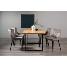 Ramsay U Leg Oak Effect 6 Seater Dining Table & 4 Cezanne Chairs in Grey Velvet Fabric with Black Legs