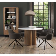 Warren Matt White Ceramic 4 Seater Table with Oak Veneer Pedestal